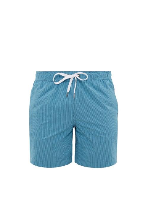Matchesfashion.com Onia - Charles Striped Technical Seersucker Swim Shorts - Mens - Blue Multi