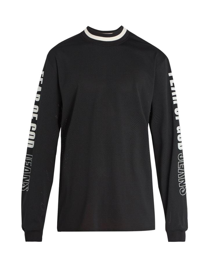 Fear Of God Logo-print Striped-neck Mesh T-shirt