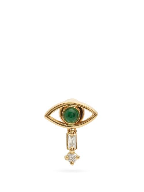 Matchesfashion.com Ileana Makri - Evil Eye Diamond, Emerald & 18kt Gold Earring - Womens - Green Gold