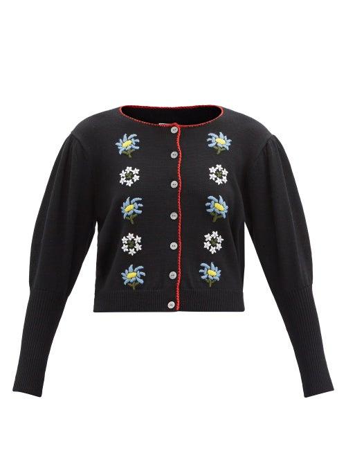 Matchesfashion.com Shrimps - Mira Floral-embroidered Wool-blend Cardigan - Womens - Black Multi