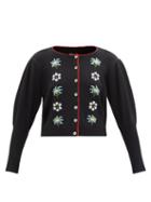 Matchesfashion.com Shrimps - Mira Floral-embroidered Wool-blend Cardigan - Womens - Black Multi