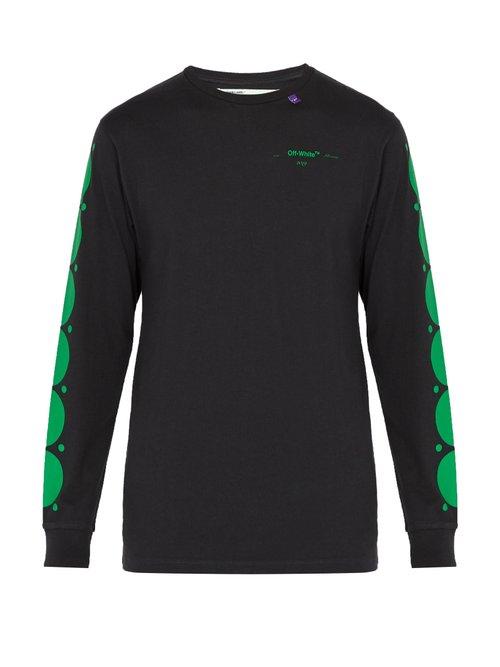 Matchesfashion.com Off-white - Dot Print Long Sleeved Cotton T Shirt - Mens - Black