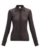 Matchesfashion.com Bottega Veneta - Point-collar Open-knit Top - Womens - Dark Brown