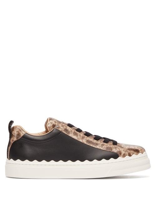 Matchesfashion.com Chlo - Lauren Scallop Edge Snake Effect Leather Trainers - Womens - Black Pink