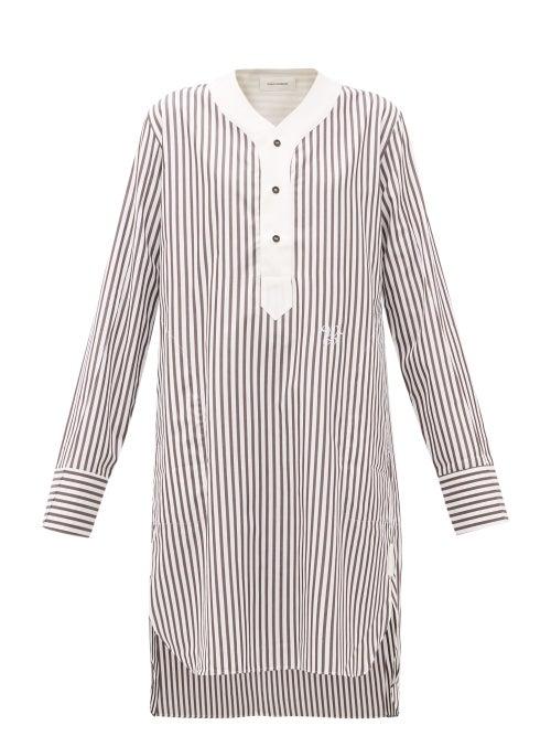 Matchesfashion.com Wales Bonner - Genius Baseball Striped Cotton Tunic - Womens - Brown White