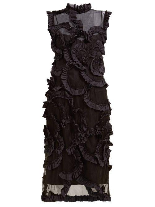 Matchesfashion.com 4 Moncler Simone Rocha - Ruffled Tulle Midi Dress - Womens - Black