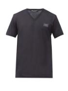 Matchesfashion.com Dolce & Gabbana - Logo-plaque V-neck Cotton-jersey T-shirt - Mens - Navy