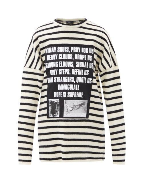 Matchesfashion.com Raf Simons - Ss02 Appliqu Striped Wool Sweater - Womens - Black White