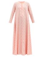 Matchesfashion.com Dodo Bar Or - Nili Floral-appliqu Cotton Maxi Tunic Dress - Womens - Pink