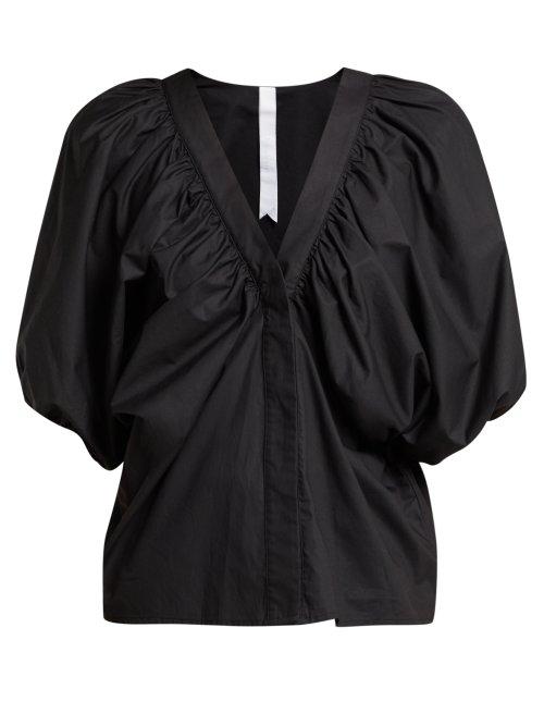 Matchesfashion.com Merlette - Este Puff Sleeve Cotton Blouse - Womens - Black