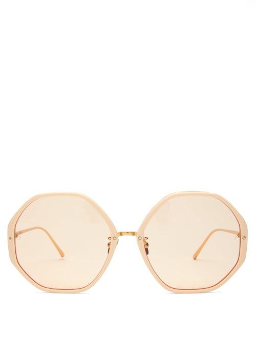 Matchesfashion.com Linda Farrow - Oversized Hexagonal Frame Sunglasses - Womens - Gold