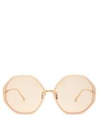 Matchesfashion.com Linda Farrow - Oversized Hexagonal Frame Sunglasses - Womens - Gold