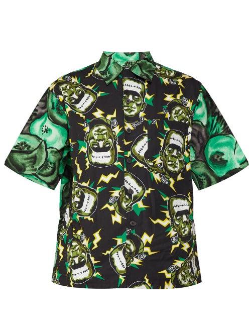 Matchesfashion.com Prada - Frankenstein Print Poplin Shirt - Mens - Green