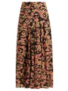 Raey Godet-front Neon Pansy-print Silk Skirt