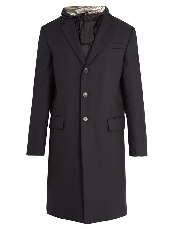 Valentino Contrast-hood Single-breasted Wool Coat