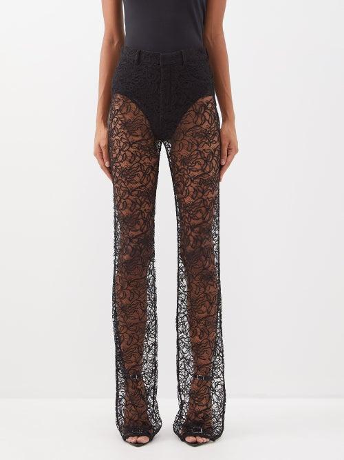 Saint Laurent - Floral-lace Kickflared Trousers - Womens - Black