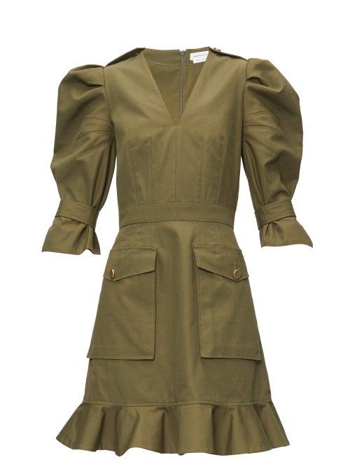 Matchesfashion.com Alexander Mcqueen - Puff-sleeve Cotton-canvas Mini Dress - Womens - Khaki