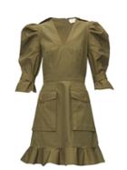 Matchesfashion.com Alexander Mcqueen - Puff-sleeve Cotton-canvas Mini Dress - Womens - Khaki