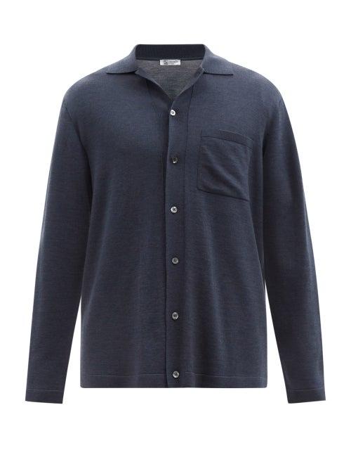 Johnstons Of Elgin - Patch-pocket Wool Pyjama Shirt - Mens - Navy