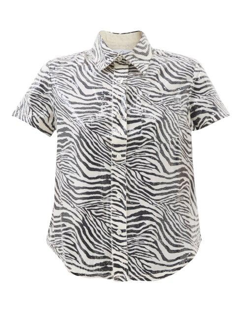 Vaquera - Zebra-print Sequinned-jersey Shirt - Womens - Black White