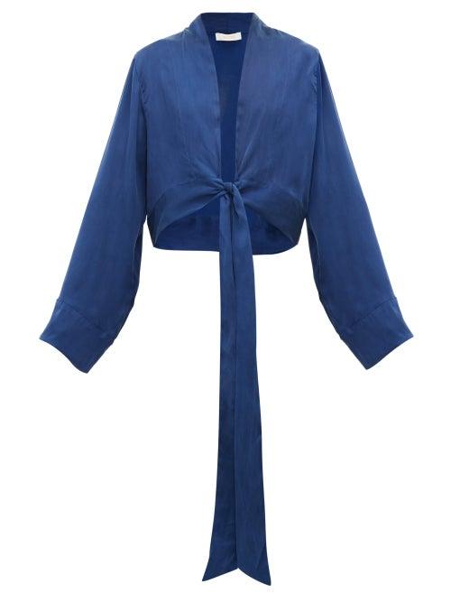 Matchesfashion.com Worme - Front Tie Silk Wrap Top - Womens - Dark Blue