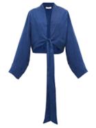 Matchesfashion.com Worme - Front Tie Silk Wrap Top - Womens - Dark Blue
