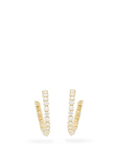 Matchesfashion.com Jade Trau - Catherine Diamond & 18kt Gold Hoop Earrings - Womens - Yellow Gold