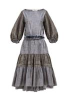 Matchesfashion.com Love Binetti - Rhiannon Striped Tiered Cotton Dress - Womens - Blue