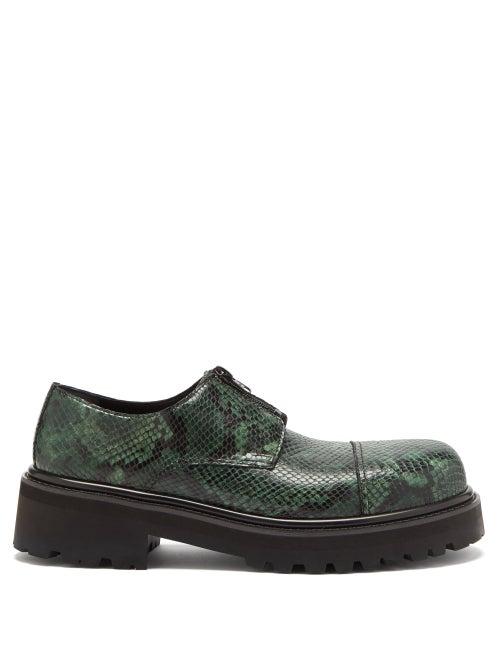 Vetements - Chunky-sole Python-effect Leather Derby Shoes - Mens - Green