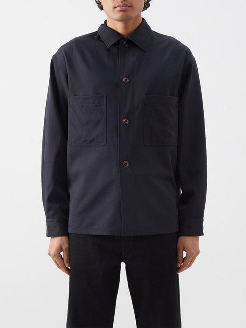 Lemaire - Patch-pocket Wool-gabardine Shirt - Mens - Black