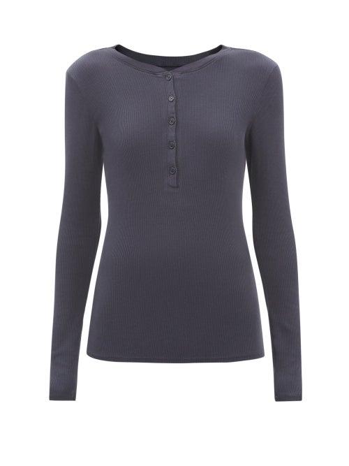 Nili Lotan - Jordan Ribbed Cotton-jersey Henley Top - Womens - Navy