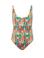 Valentino - V Optical-print Scoop-neck Swimsuit - Womens - Multi