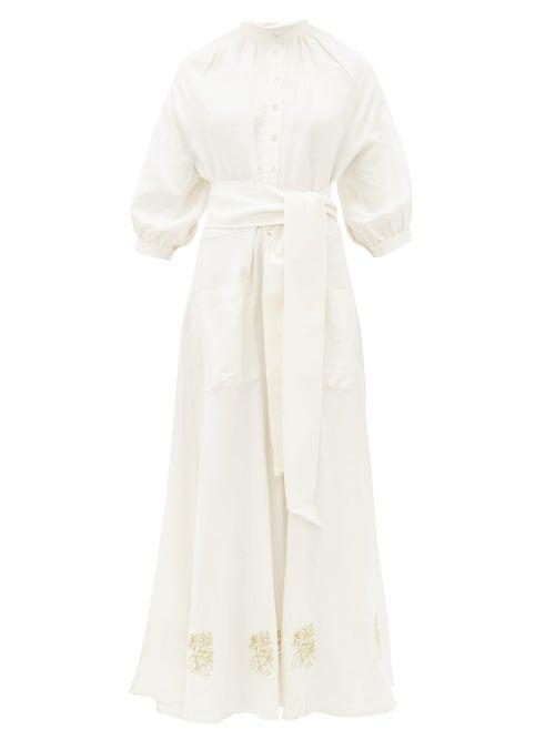 Matchesfashion.com Cheval Pampa - Valia Floral-embroidered Linen-blend Dress - Womens - White