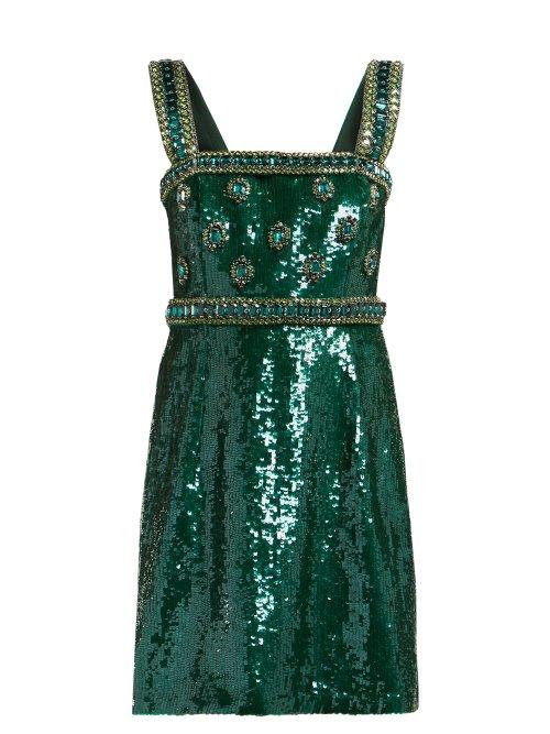 Matchesfashion.com Andrew Gn - Sequinned And Crystal Embellished Mini Dress - Womens - Green