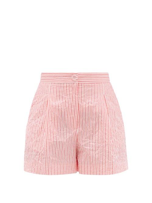 Ladies Beachwear Thierry Colson - Walt High-rise Crinkled Stripe Cotton Shorts - Womens - Pink Stripe