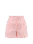 Ladies Beachwear Thierry Colson - Walt High-rise Crinkled Stripe Cotton Shorts - Womens - Pink Stripe