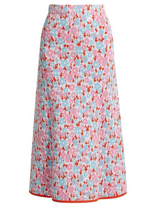 Matchesfashion.com Joostricot - Floral Intarsia Stretch Jersey Skirt - Womens - Pink Multi
