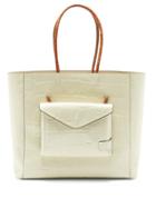 Matchesfashion.com Staud - Linda Crocodile-effect Leather Tote Bag - Womens - Cream Multi