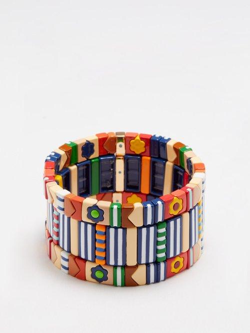 Roxanne Assoulin - Set Of Three Prairie Rose Patchwork Bracelets - Womens - Blue Multi