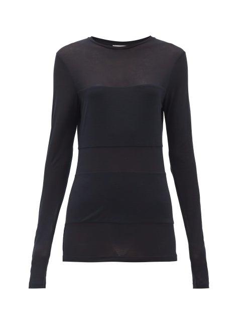 Matchesfashion.com Raey - Double-panel Long-sleeved Sheer T-shirt - Womens - Navy
