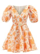 Zimmermann - Postcard Puff-sleeve Linen And Silk Mini Dress - Womens - Orange Print