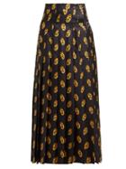 Matchesfashion.com Gucci - Gg Print High Rise Silk Pleated Wrap Skirt - Womens - Black Gold