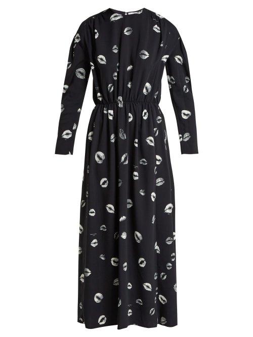 Matchesfashion.com Sonia Rykiel - Kiss Print Cady Midi Dress - Womens - Black White