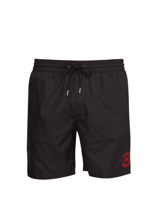Matchesfashion.com Burberry - Logo Embroidered Swim Shorts - Mens - Black