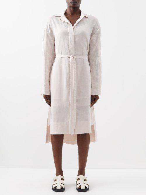 Joseph - Lombard Belted Ramie Shirt Dress - Womens - Light Pink