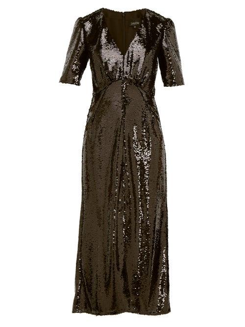 Matchesfashion.com Saloni - Eden V Neck Sequinned Dress - Womens - Black