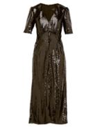 Matchesfashion.com Saloni - Eden V Neck Sequinned Dress - Womens - Black