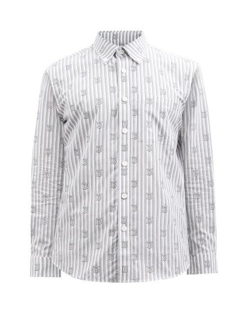 Burberry - Cadney Logo-jacquard Stripes Cotton-poplin Shirt - Mens - Grey Multi