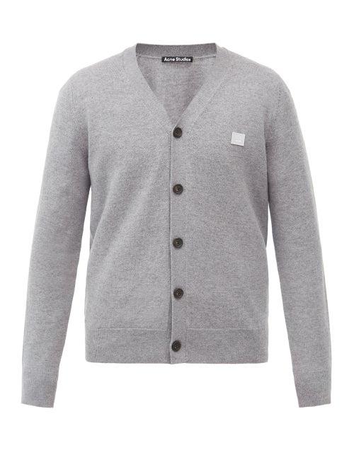 Matchesfashion.com Acne Studios - Keve Face-logo Appliqu Wool Cardigan - Mens - Grey