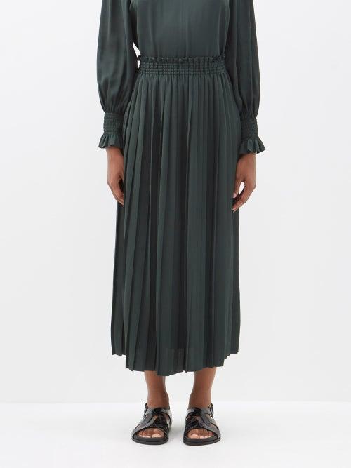 See By Chlo - Pleated Twill Midi Skirt - Womens - Dark Green